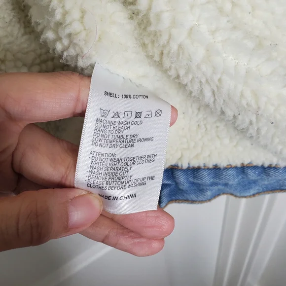 Brandy Melville John Galt Blue Medium Wash Corduroy Collar Sherpa Denim Jacket - Picture 9 of 9